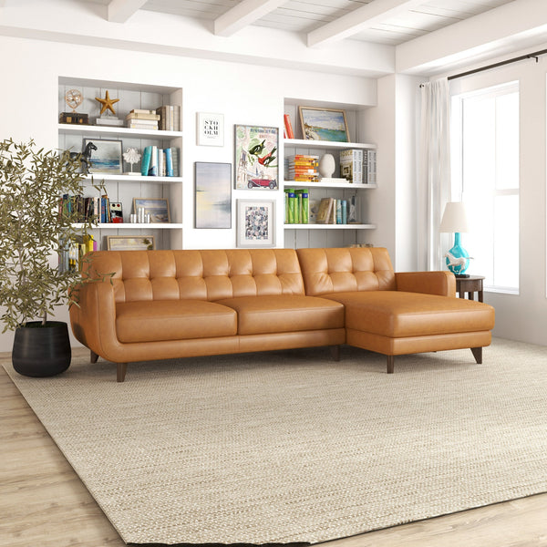 English Elm Ashcroft Furniture - Allison Right-Facing Tan Leather Sectional Sofa - Mid-Century Modern Comfort For Stylish Living Rooms B183S00120