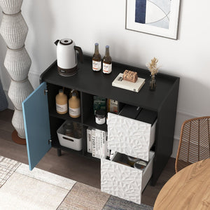 English Elm Sideboard Buffet Cabinet – Modern Black & Red Storage With 2 Drawers, Open Shelves For Stylish Organization W409P176583-GIGA