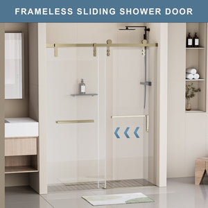 English Elm 56-60 in Semi-frameless Double Sliding Shower Door Clear Tempered Glass Matte Black W1920S00065