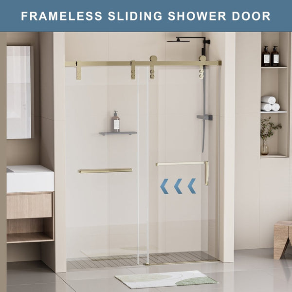 English Elm 56-60 in Semi-frameless Double Sliding Shower Door Clear Tempered Glass Matte Black W1920S00065