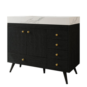 English Elm 36" Freestanding Bathroom Vanity Sintered Stone Top Ceramic Sink Stainless Steel Legs Black,Gold,White W3136S00068