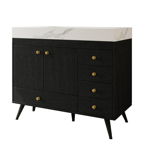 English Elm 36" Freestanding Bathroom Vanity Sintered Stone Top Ceramic Sink Stainless Steel Legs Black,Gold,White W3136S00068
