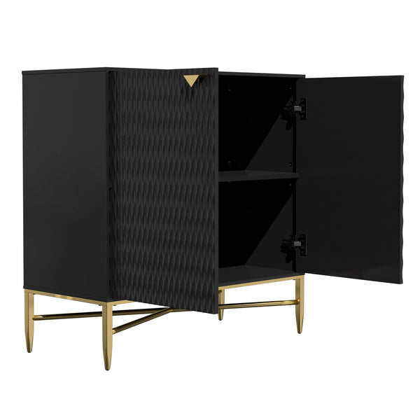 English Elm Modern Tapered Leg 7-Drawer Freestanding Cabinet with Gold Pulls and Heavy-Duty 120lb Drawers for Storage Black 36.8 L x 18.5 W x 8.85 H T3609P352397