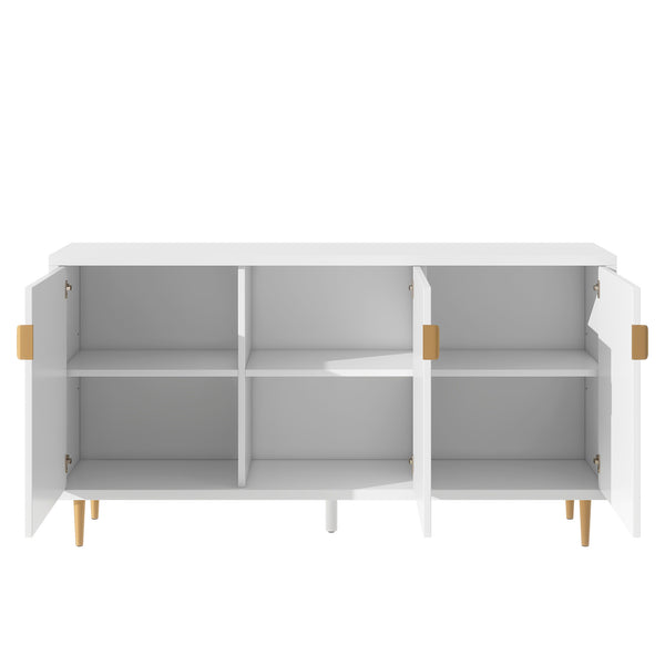 English Elm VIBE Scandinavian TV Stand with 3 Doors & Adjustable Shelves, Mid-Century Metal Legs, Spacious Storage White SJ000112AAK