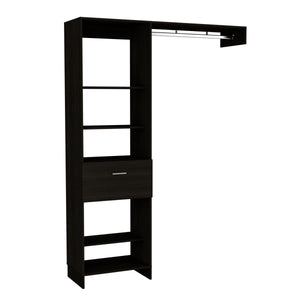 English Elm Hybrid Closet System with Five Open Shelves, Spacious Drawer & Metal Rod for Smart Vertical Storage Black 83 L x 20 W x 4 H B128S00093