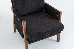 English Elm Mid-Century Solid Wood Accent Chair with Chenille Upholstery, Ergonomic Waist Support, Sturdy 300lb Capacity Black T3903P372382