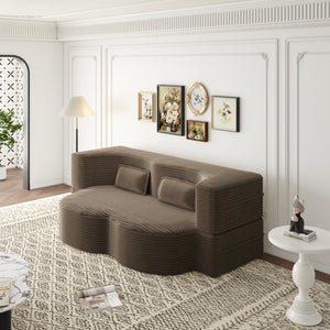 English Elm Modern Full Size Folding Sofa Bed with Plush Corduroy, 2 Pillows, 15" Foam Mattress, No Assembly Required Coffee W1885P347086