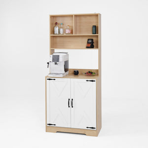 English Elm Pantry 2-Door 3-Tier Freestanding Larder Cupboard in Natural Particle Board with Shelves & Handles W409P225879