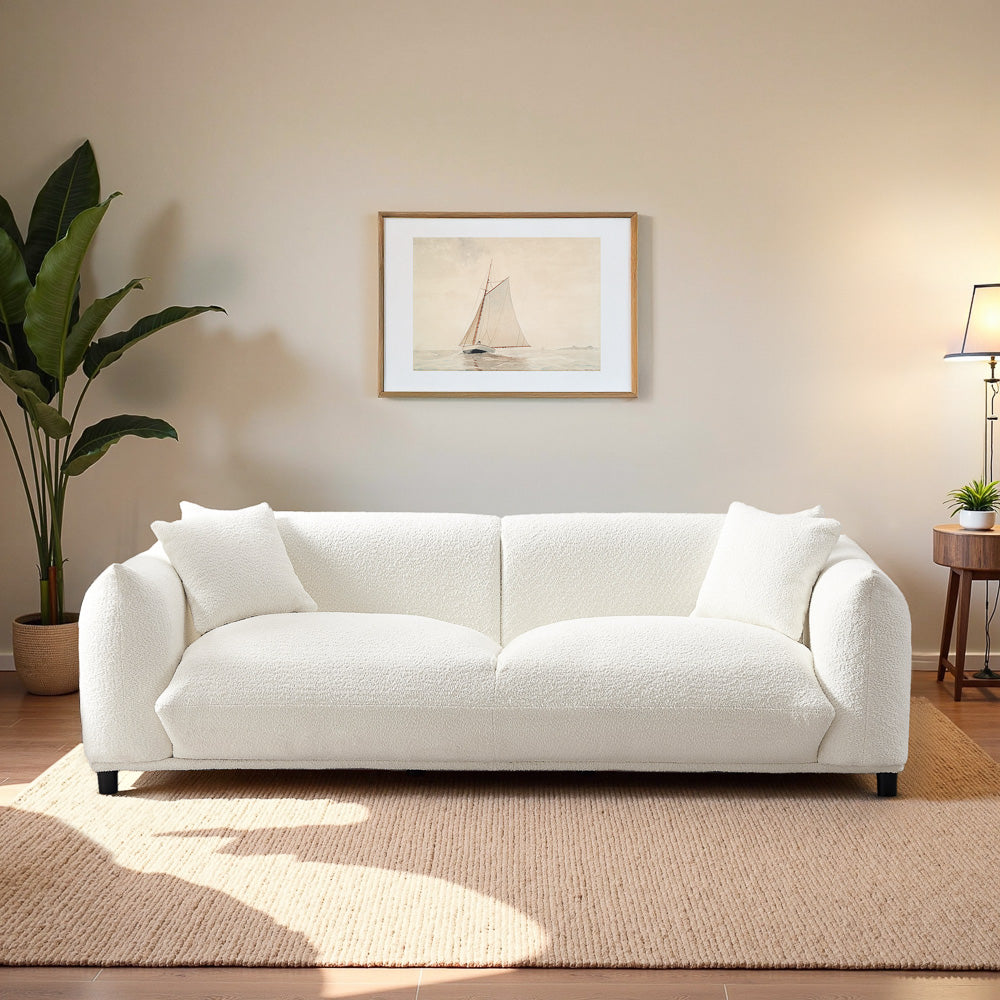 English Elm Ashcroft Furniture - Emma Mid Century Luxury Cream Boucle Sofa with Tufted Design, Walnut Legs, High-Density Foam Comfort B183P232100