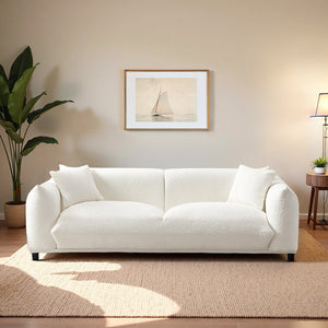 English Elm Ashcroft Furniture - Emma Mid Century Luxury Cream Boucle Sofa with Tufted Design, Walnut Legs, High-Density Foam Comfort B183P232100