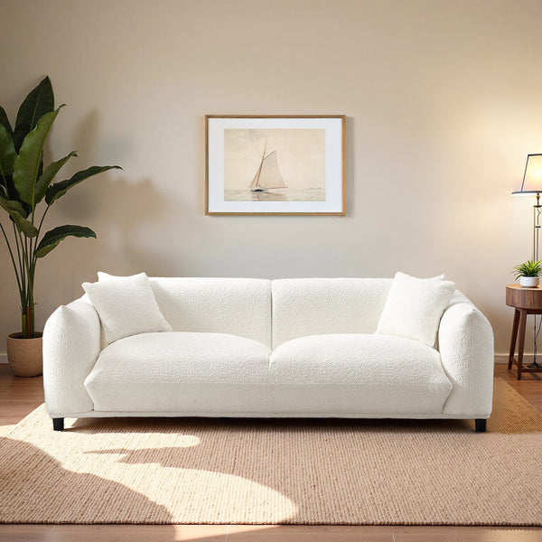 English Elm Ashcroft Furniture - Emma Mid Century Luxury Cream Boucle Sofa with Tufted Design, Walnut Legs, High-Density Foam Comfort B183P232100