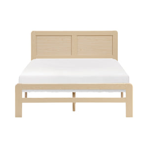 English Elm 1pc Contemporary Finish Queen Size Platform Bed Frame with Slats, Clean Headboard, Modern Wood Appeal Natural 59 L x 19 W x 7 H B011P353119