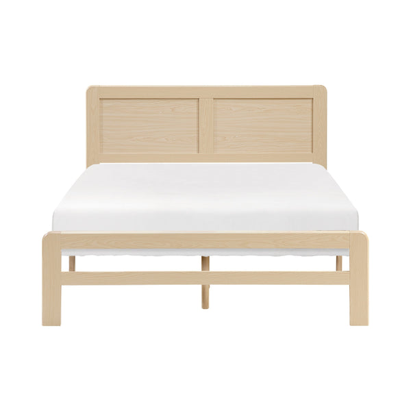 English Elm 1pc Contemporary Finish Queen Size Platform Bed Frame with Slats, Clean Headboard, Modern Wood Appeal Natural 59 L x 19 W x 7 H B011P353119