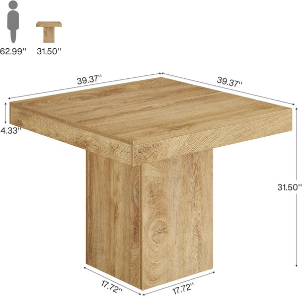 English Elm Square Pedestal Dining Table Natural Wood Finish Seats Four Compact Minimalist Design T3971P462907