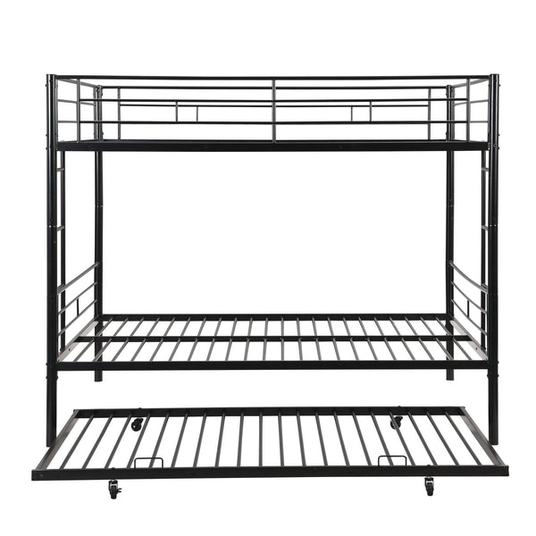 English Elm Full Over Full Metal Bunk Bed With Trundle - Durable, Space-Saving, Easy Assembly & Safety Features W311S00051