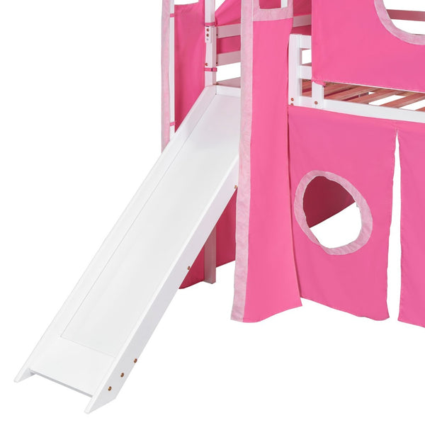 English Elm Full Size Castle Loft Bed with Tent Canopy and Tower for Kids Playroom LT000569AAH-1