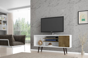 English Elm Liberty 53" Tv Stand - Modern Farmhouse Design In White & Rustic Brown With Ample Storage & Style B365P398346