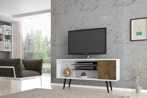 English Elm Liberty 53" Tv Stand - Modern Farmhouse Design In White & Rustic Brown With Ample Storage & Style B365P398346