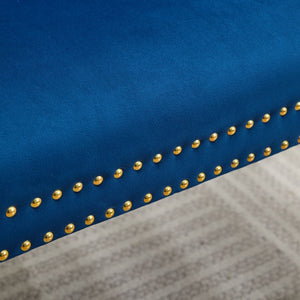 English Elm Velvet Wingback Dining Bench Tufted Two Seat Mid Century Modern Brushed Steel Base Blue W1143P406979