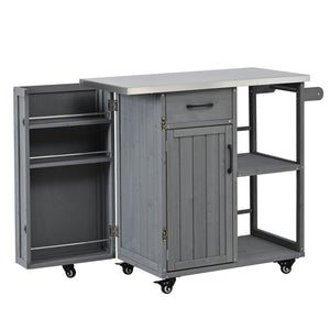 English Elm Foldable Outdoor Kitchen Cart with Stainless Worktop Fir Wood Frame and Lockable Wheels Grey N719P380278E