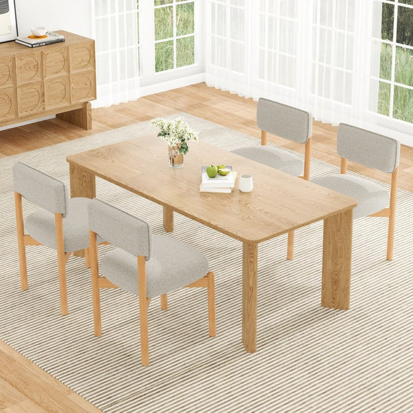 English Elm Modern Linen Upholstered Dining Chair Set Solid Wood Cross Base Removable Back Light Gray T3623P465995
