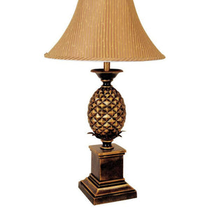 English Elm 32" 32" Tall Pineapple Table Lamp Antique Gold Finish with Taupe Bell Shade, 3-Way Bulb Ready, UL-Listed B072116048