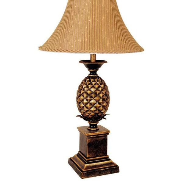 English Elm 32" 32" Tall Pineapple Table Lamp Antique Gold Finish with Taupe Bell Shade, 3-Way Bulb Ready, UL-Listed B072116048