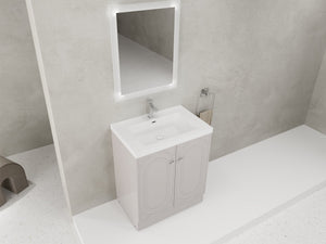 English Elm 30" Freestanding 30" Freestanding Bathroom Vanity with White Resin Sink, Soft-Close Doors, 3 Handles, Adjustable Shelf, Eco Plywood Finish W999S00335