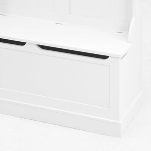 English Elm Entryway Bench Hall Tree with Shoe Storage and 5 Hooks, White MDF Organizer Seat with Hinge Safety W409P262447