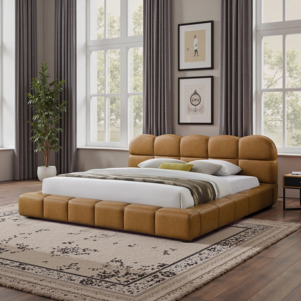 English Elm Roswell Vegan Leather Queen Platform Bed Biscuit Tufted Headboard Low Profile Frame B183S00210