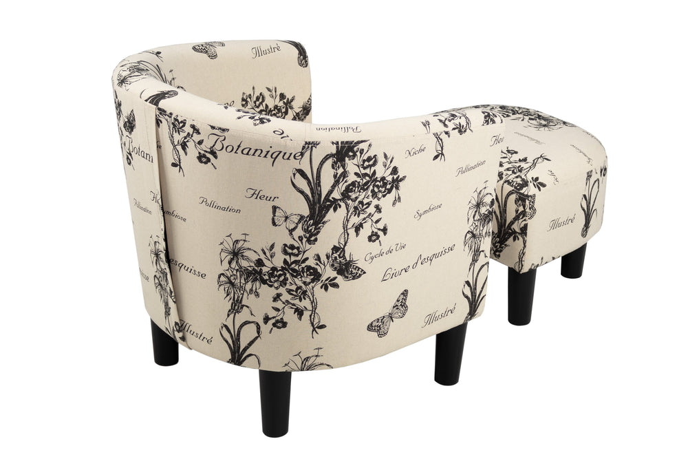 English Elm Vintage Vintage-Design Accent Chair with Ottoman, Script & Botanical Fabric, Curved Barrel Back, Compact Comfort B011P369869