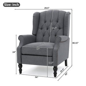 English Elm Charcoal Wingback Pushback Recliner with Button Tufted Diamond Fabric Upholstery Charcoal N763P410529E
