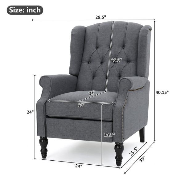 English Elm Charcoal Wingback Pushback Recliner with Button Tufted Diamond Fabric Upholstery Charcoal N763P410529E