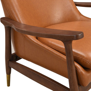 English Elm Christopher Knight Home® - [Set of 2] Mid-Century Faux Leather Accent Chair with Solid Wood Frame, Brass-Tipped Legs, Plush Cushions Brown N767P205863B_2