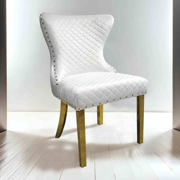 English Elm Glam 2Pc Side Chair Set - Chic White Upholstered Chairs With Gold Legs & Diamond Tufted Backrests B2741P406811