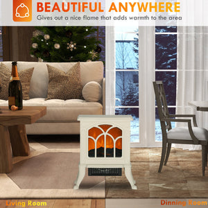 English Elm HOMCOM Freestanding Electric Fireplace Stove with Realistic Flame, 750/1500W Heat, Safety Features Beige W2225P229240