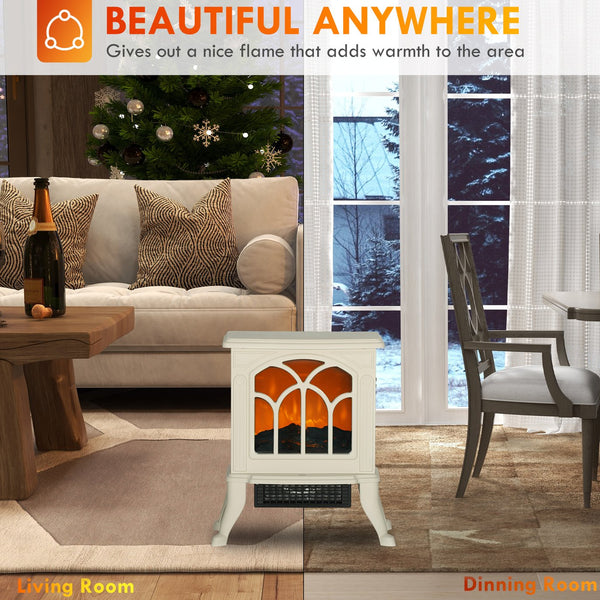 English Elm HOMCOM Freestanding Electric Fireplace Stove with Realistic Flame, 750/1500W Heat, Safety Features Beige W2225P229240