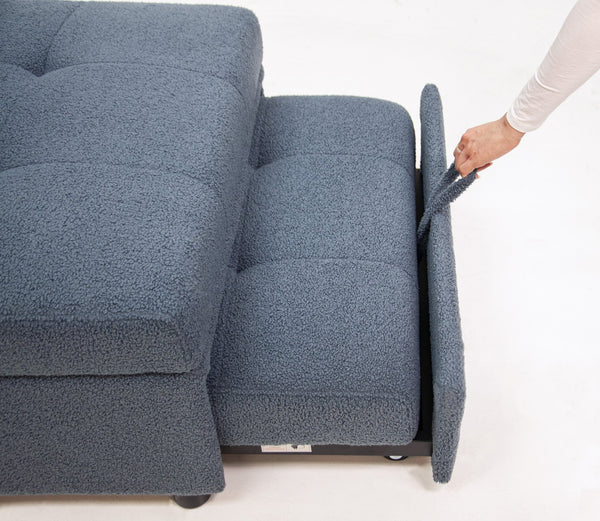 English Elm Convertible Sofa with Pull-Out Bed, Sleek Armless Sherpa Upholstery, Cozy Plush Pillow Included Blue Gray 45 L x 33 W x 17 H B089P240524