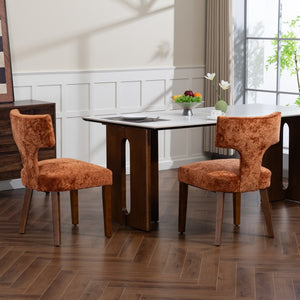 English Elm Mid Mid Century Modern Dining Chairs Set of 2 Upholstered Linen Accent Chairs with Solid Wood Frame, Ergonomic Support and Nailhead Trim Orange W794P335662