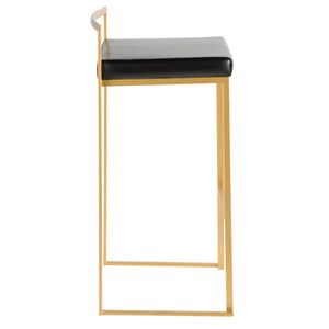 English Elm Fuji 30" Glamorous Gold Barstool Set Of 3 With Black Faux Leather - Stylish, Stackable & Comfortable B202P222216