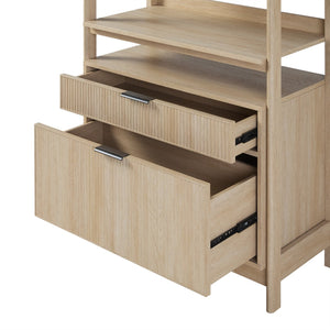 English Elm Walker Edison - Transitional Wide Reeded Bookshelf with Drawers on Bottom for Home Office, Spacious Shelving & Storage Oak 75.25 L x 20.63 W x 7 H B185P200194