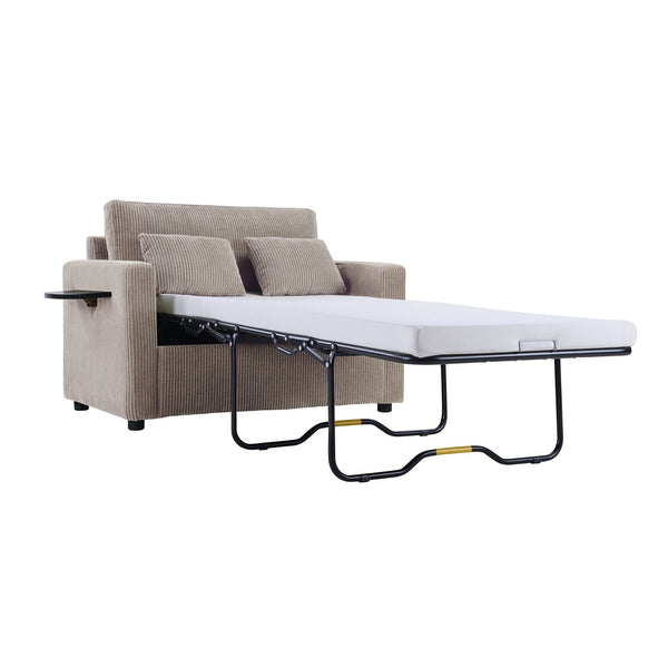 English Elm Twin Convertible Sofa Bed with Foldable Side Table, USB Ports, Storage Pocket & Lumbar Pillows for Small Spaces Grey+Brown N719S002030D