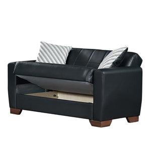 English Elm PrimeNest Nexaro Collection Upholstered Convertible Loveseat with Storage, PU Leather Sleeper Sofa Black PU B030P281700