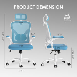 English Elm Ergonomic High Back Mesh Desk Chair with Flip up Arms and Adjustable Lumbar Support Blue,White T3623P434250