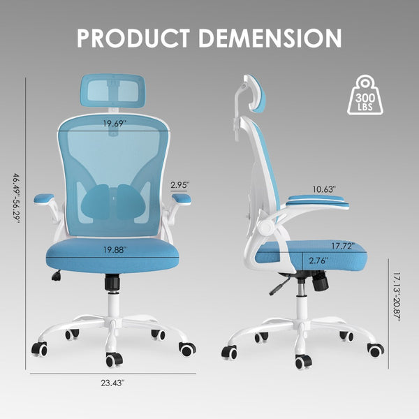 English Elm Ergonomic High Back Mesh Desk Chair with Flip up Arms and Adjustable Lumbar Support Blue,White T3623P434250