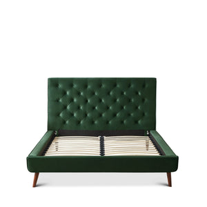 English Elm Ashcroft Furniture - Dillon Dark Green Velvet Platform Bed Queen - Mid-Century Tufted Headboard, Solid Wood Frame, No Box Spring B183S00079