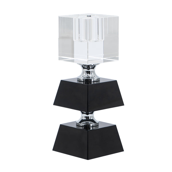 English Elm 2.4X2.4X5.9" Elegant Black And Clear Two-Tiered Square Candle Holder For Modern Home Décor Accents W2078P390744