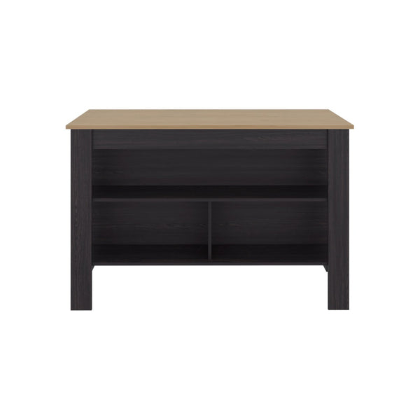 English Elm White Two-tone Oak Veneer Kitchen Island with Open Shelf for Modern Cooking Spaces B062P483742