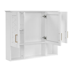 English Elm 35 Inch Wall Mount Medicine Cabinet Soft Close Mirror Storage for Modern Bathroom White N710P389453K