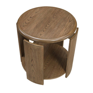 English Elm Stylish Oak Veneer 3 Piece Occasional Set with Swivel Cocktail Table and Open Shelves B011S02495